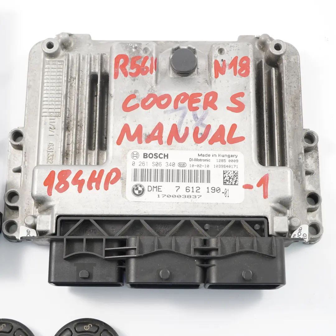 Mini Cooper S R55 R56 LCI N18 1.6 184HP ECU Kit DME + CAS3 + Keys Manual - SKU 7612190-1 - Part number 7612190