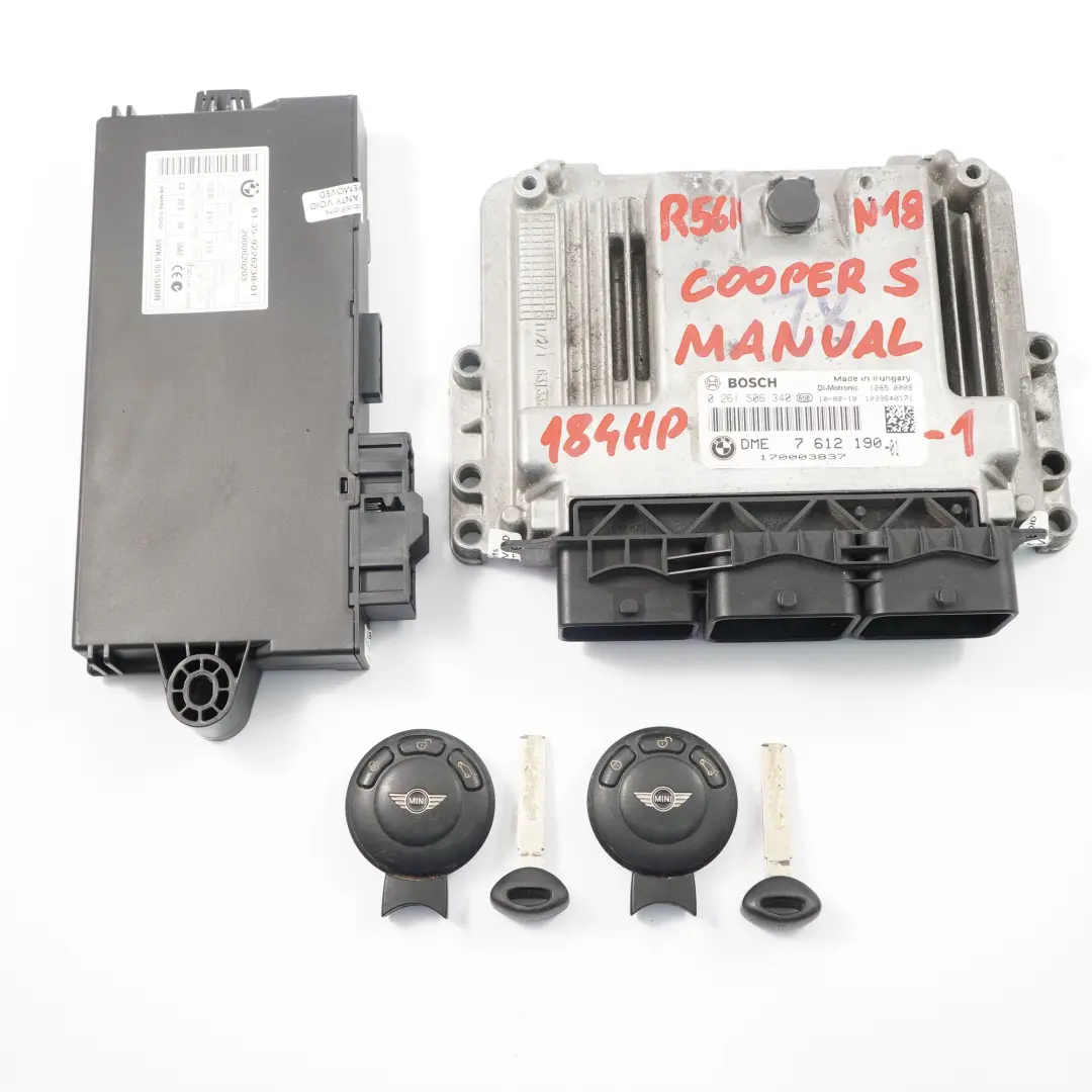 184CV Kit ECU DME + CAS3 + Llaves Manual para Mini Cooper R55 R56 LCI N18 1.6 con número de pieza 7612190 Mini Cooper R55 R56 LCI N18 1.6 184CV Kit ECU DME + CAS3 + Llaves Manual - SKU 7612190-1 - Número de pieza 7612190