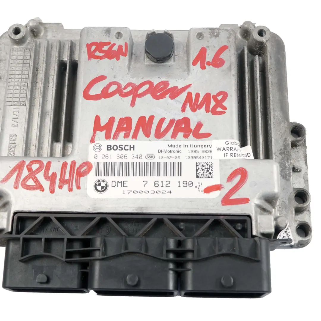 Mini Cooper S R56 LCI N18 1.6 184HP ECU Kit DME CAS3 + Key Manual - SKU 7612190-2 - Part number 7612190