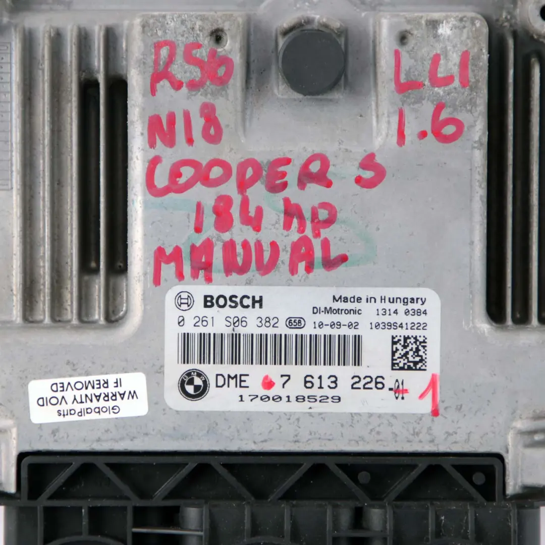 Mini Cooper S R56 LCI N18 184HP ECU Kit Control Unit DME CAS Key Manual - SKU 7613226-1 - Part number 7613226