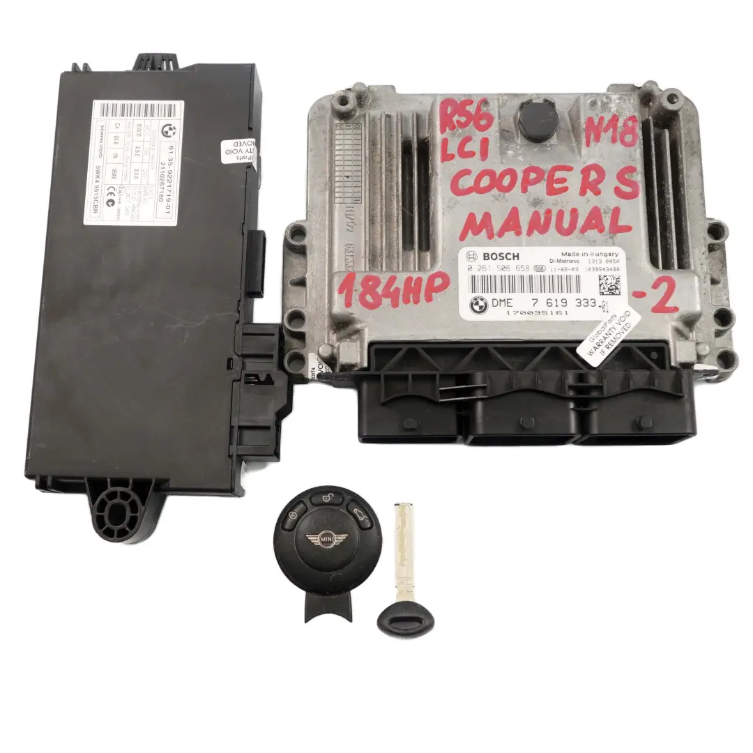 184HP ECU Kit DME + CAS3 + Key Manual Mini Cooper S R55 R56 LCI N18 1.6 - SKU 7619333-2 - Part number 7619333