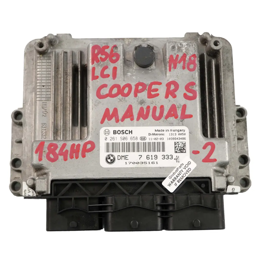 184HP ECU Kit DME + CAS3 + Key Manual to Mini Cooper S R55 R56 LCI N18 1.6 with Part number 7619333 Mini Cooper S R55 R56 LCI N18 1.6 184HP ECU Kit DME + CAS3 + Key Manual - SKU 7619333-2 - Part number 7619333