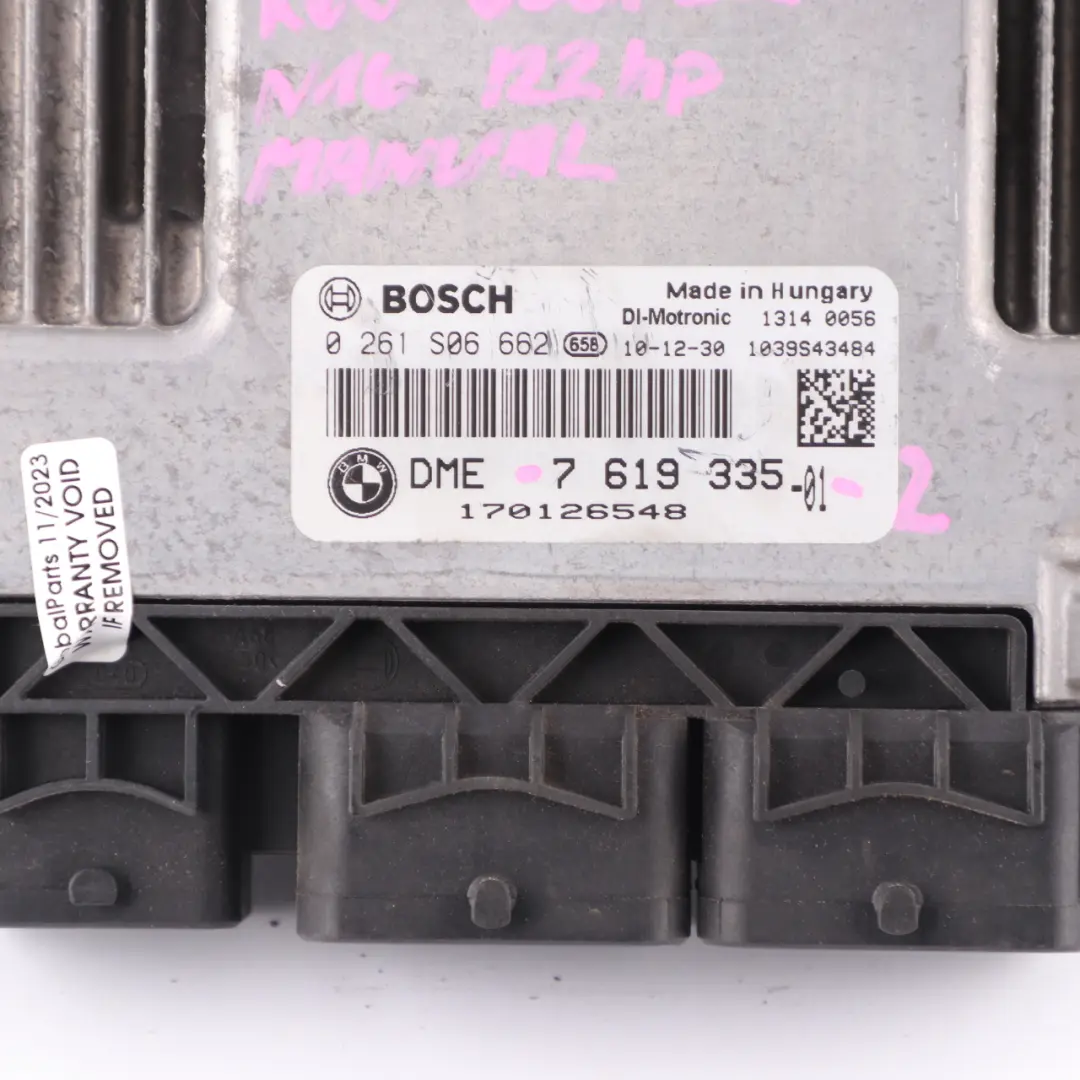 Control Unit ECU DME CAS3 Key Manual to Mini Cooper R56 LCI R60 N16 Engine with Part number 7619335 Mini Cooper R56 LCI R60 N16 Engine Control Unit ECU DME CAS3 Key Manual - SKU 7619335-2 - Part number 7619335