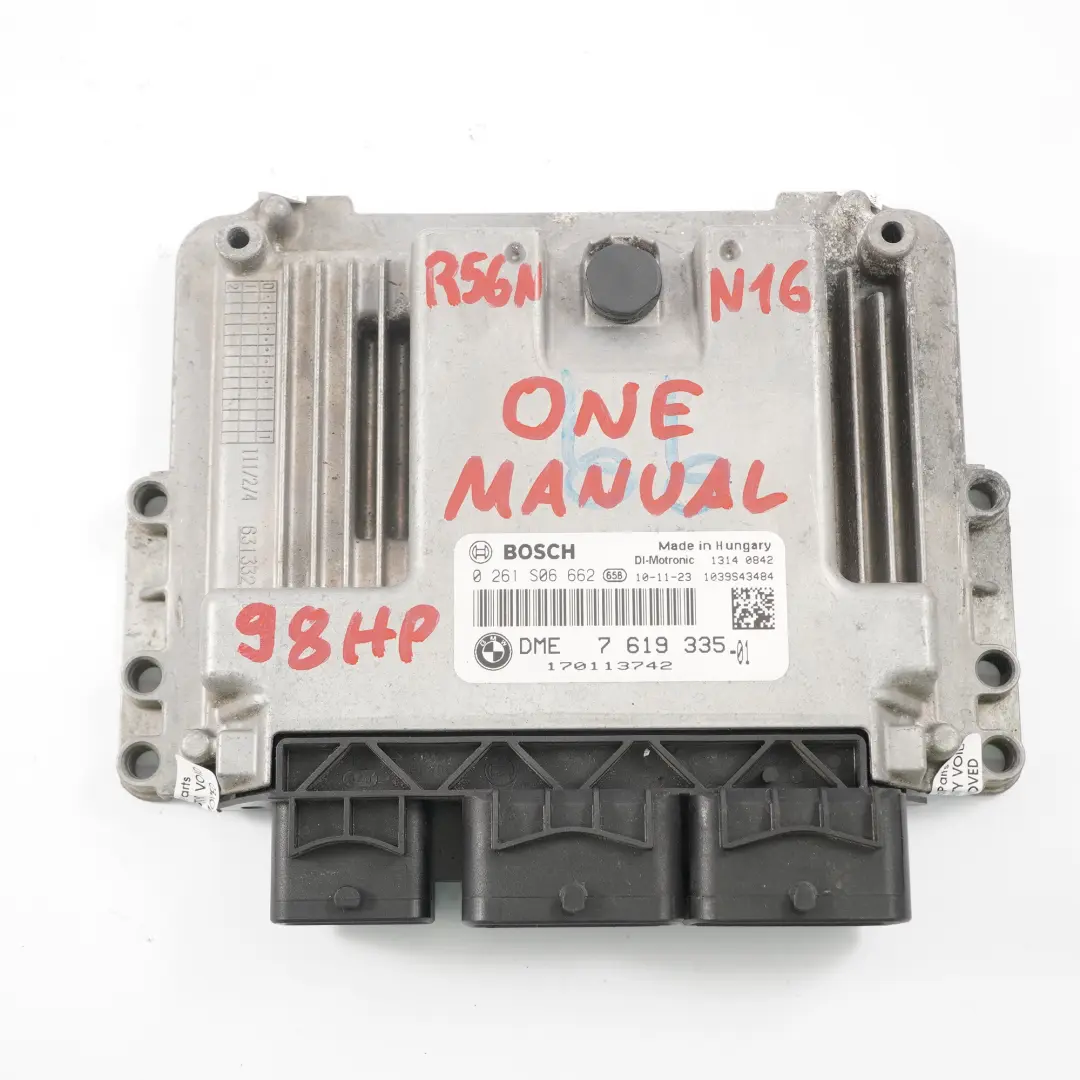 98HP Engine Control Unit ECU DME Manual to Mini One R56 LCI R60 N16 with Part number 7619335 Mini One R56 LCI R60 N16 98HP Engine Control Unit ECU DME Manual - SKU 7619335 - Part number 7619335