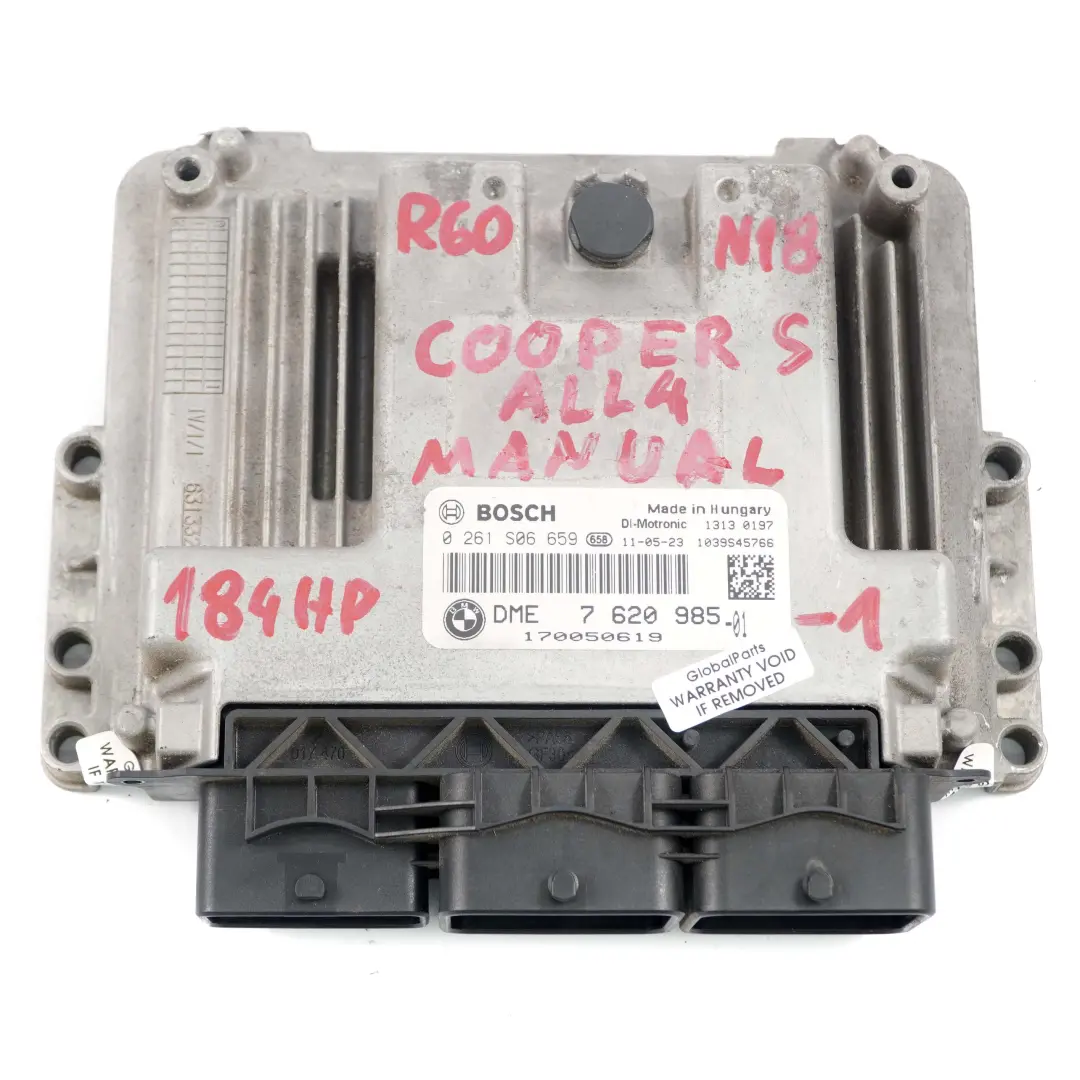 184HP ECU Kit Unit DME CAS3 + Key Manual Mini Cooper S R60 ALL4 N18 1.6 - SKU 7620985-1 - Part number 7620985