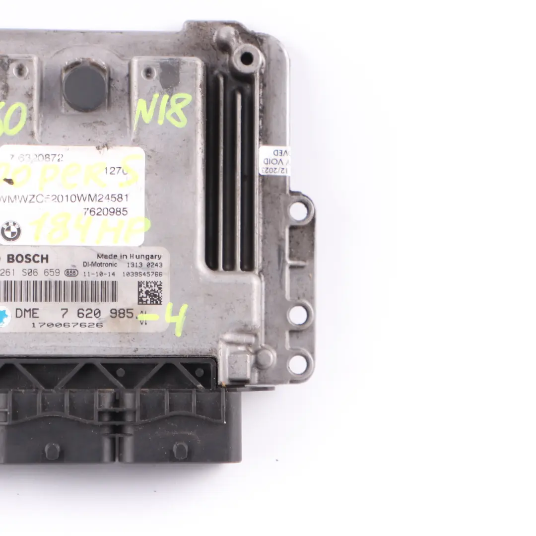 184HP Engine Unit ECU DME Automatic to Mini Cooper S R56 LCI R60 N18 1.6 with Part number 7620985 Mini Cooper S R56 LCI R60 N18 1.6 184HP Engine Unit ECU DME Automatic - SKU 7620985-4 - Part number 7620985