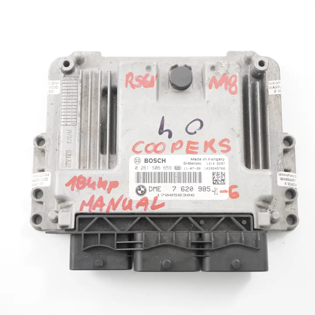 184HP Kit centralina motore DME Manuale per Mini Cooper S R56 LCI R60 N18 con numero di parte 7620985 Mini Cooper S R56 LCI R60 N18 184HP Kit centralina motore DME Manuale - SKU 7620985-6 - Numero di parte 7620985