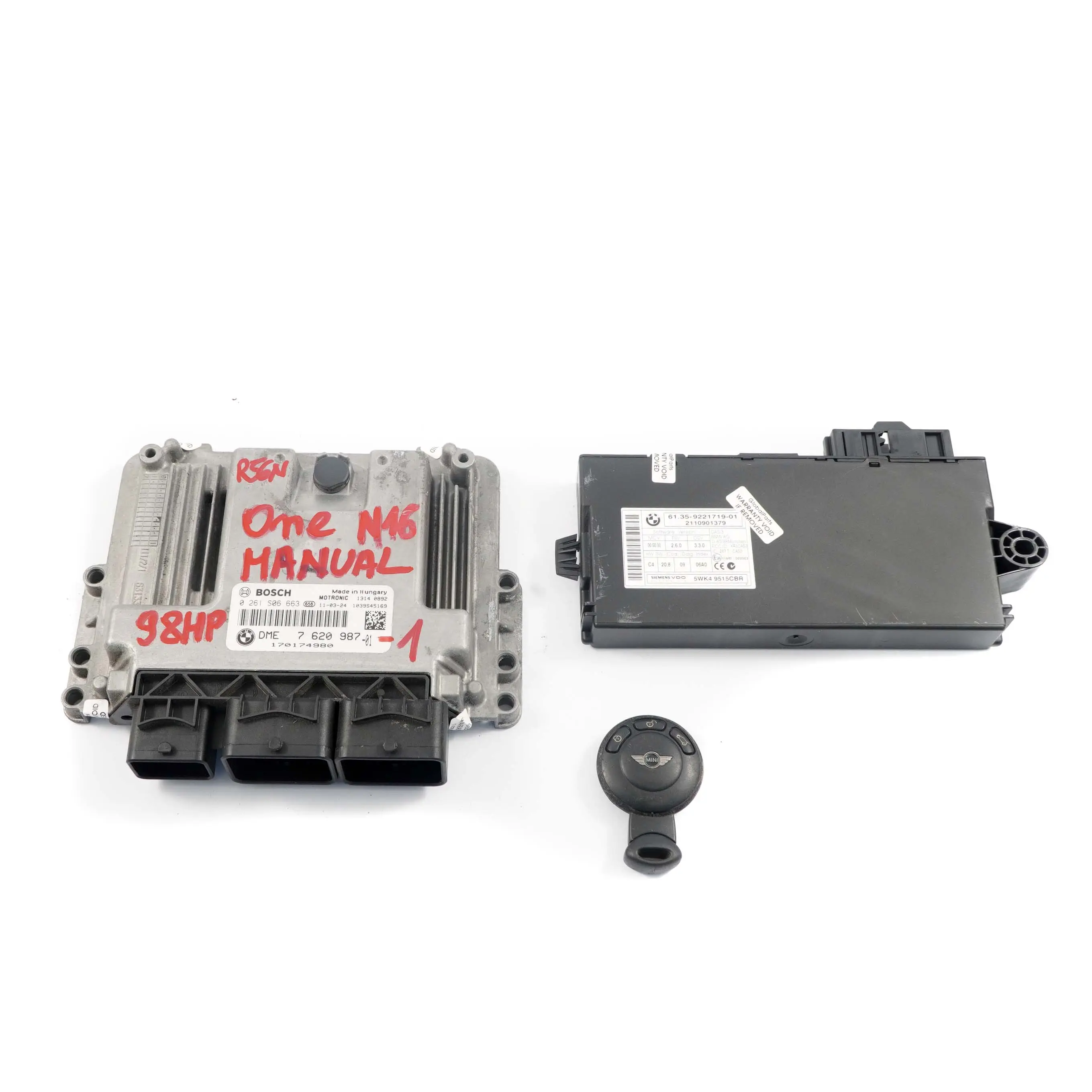 Mini One R55 R56 LCI N16 1.6 98HP Engine ECU Kit DME 7620987 CAS 3 + Key Manual