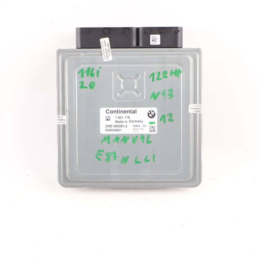 N43 116I 316I 2.0 Unité De Commande Moteur ECU DME pour BMW E81 E87 LCI E90 à propos du numéro de pièce 7621178 BMW E81 E87 LCI E90 N43 116I 316I 2.0 Unité De Commande Moteur ECU DME - SKU 7621178-12 - Numéro de pièce 7621178