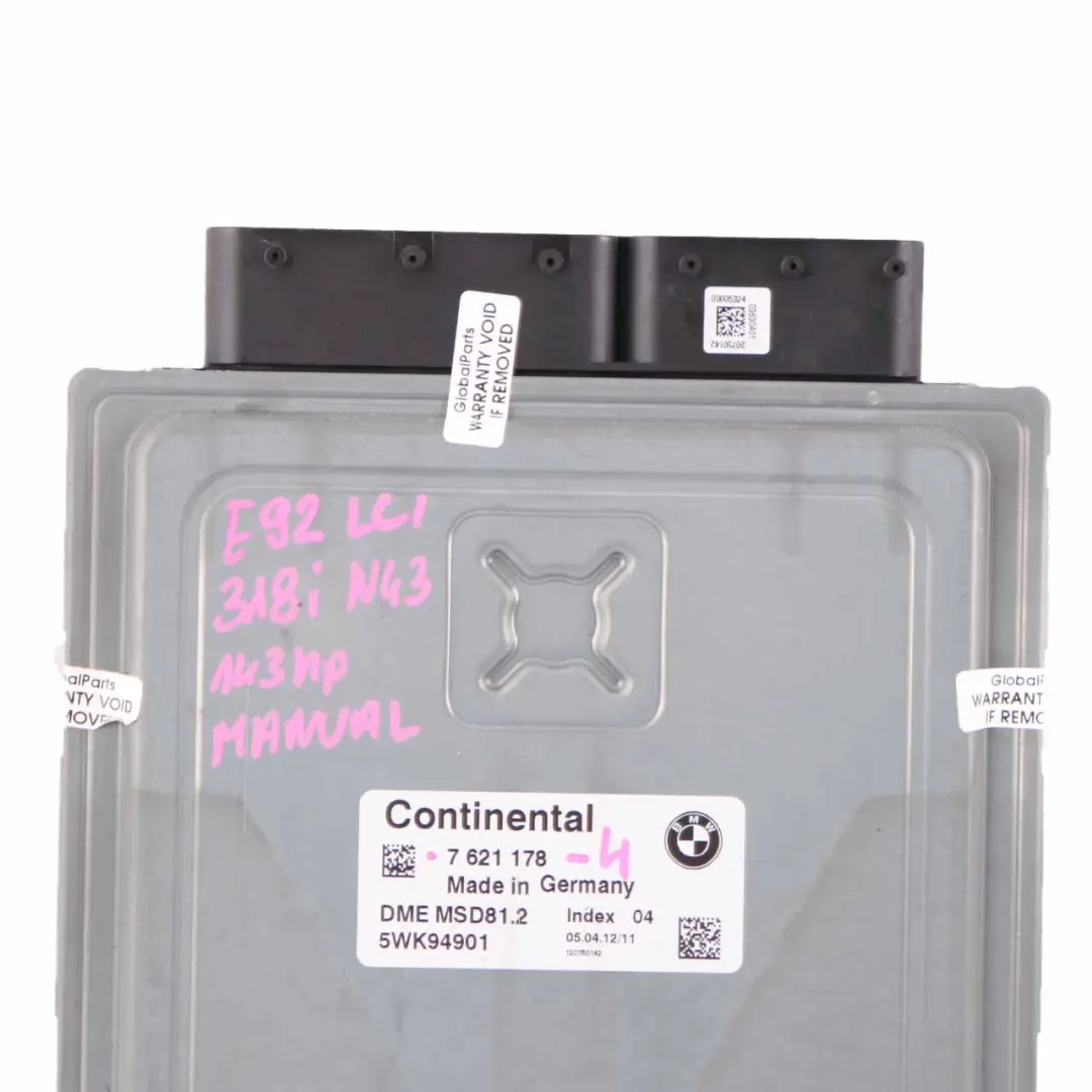 BMW E81 E87 LCI E90 N43 118i 318i Centralina motore ECU DME Manuale - SKU 7621178-4 - Numero di parte 7621178