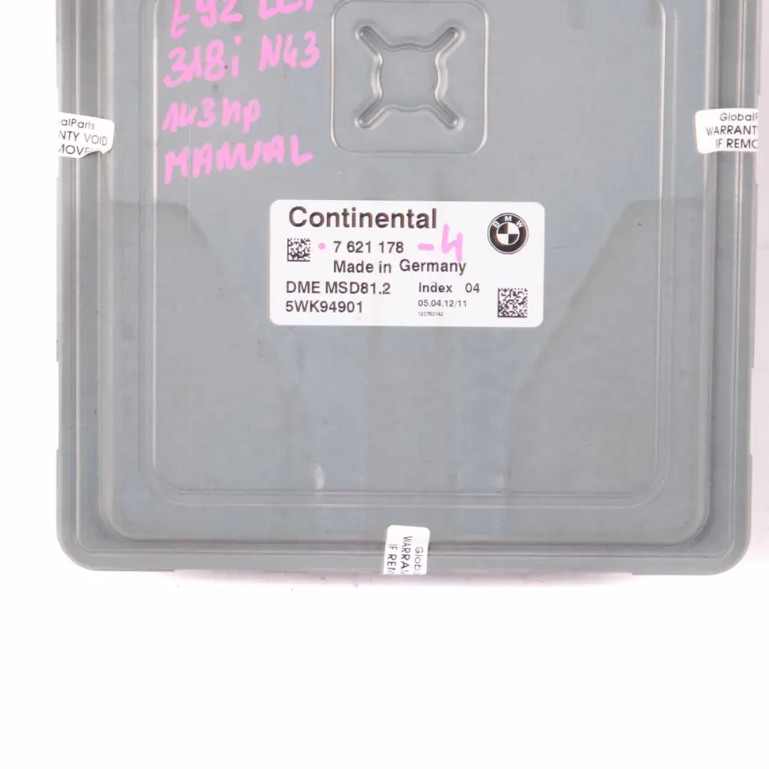 unidad control motor ECU DME de BMW E81 E87 LCI E90 N43 118i 318i para Manual con número de pieza 7621178 Manual unidad control motor ECU DME de BMW E81 E87 LCI E90 N43 118i 318i - SKU 7621178-4 - Número de pieza 7621178