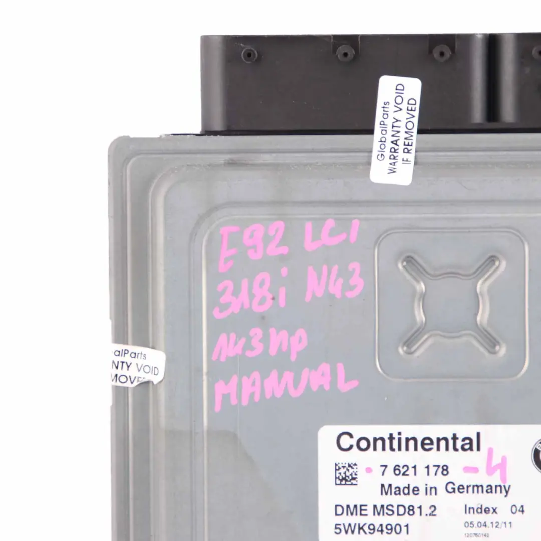 N43 118i 318i Motor Steuergerät ECU DME Handbuch BMW E81 E87 LCI E90 - SKU 7621178-4 - Teilenummer 7621178