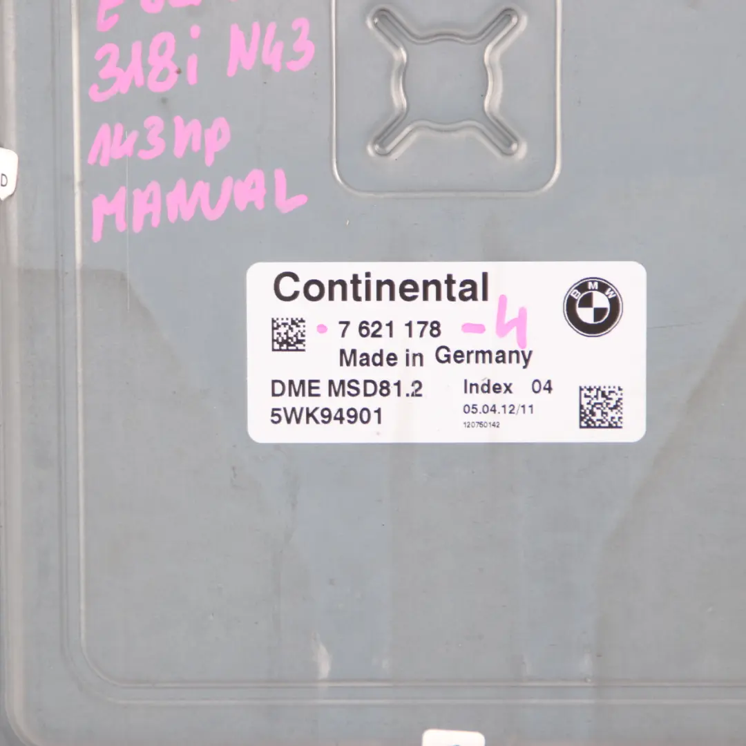 BMW E81 E87 LCI E90 N43 118i 318i Engine Control Unit ECU DME Manual - SKU 7621178-4 - Part number 7621178