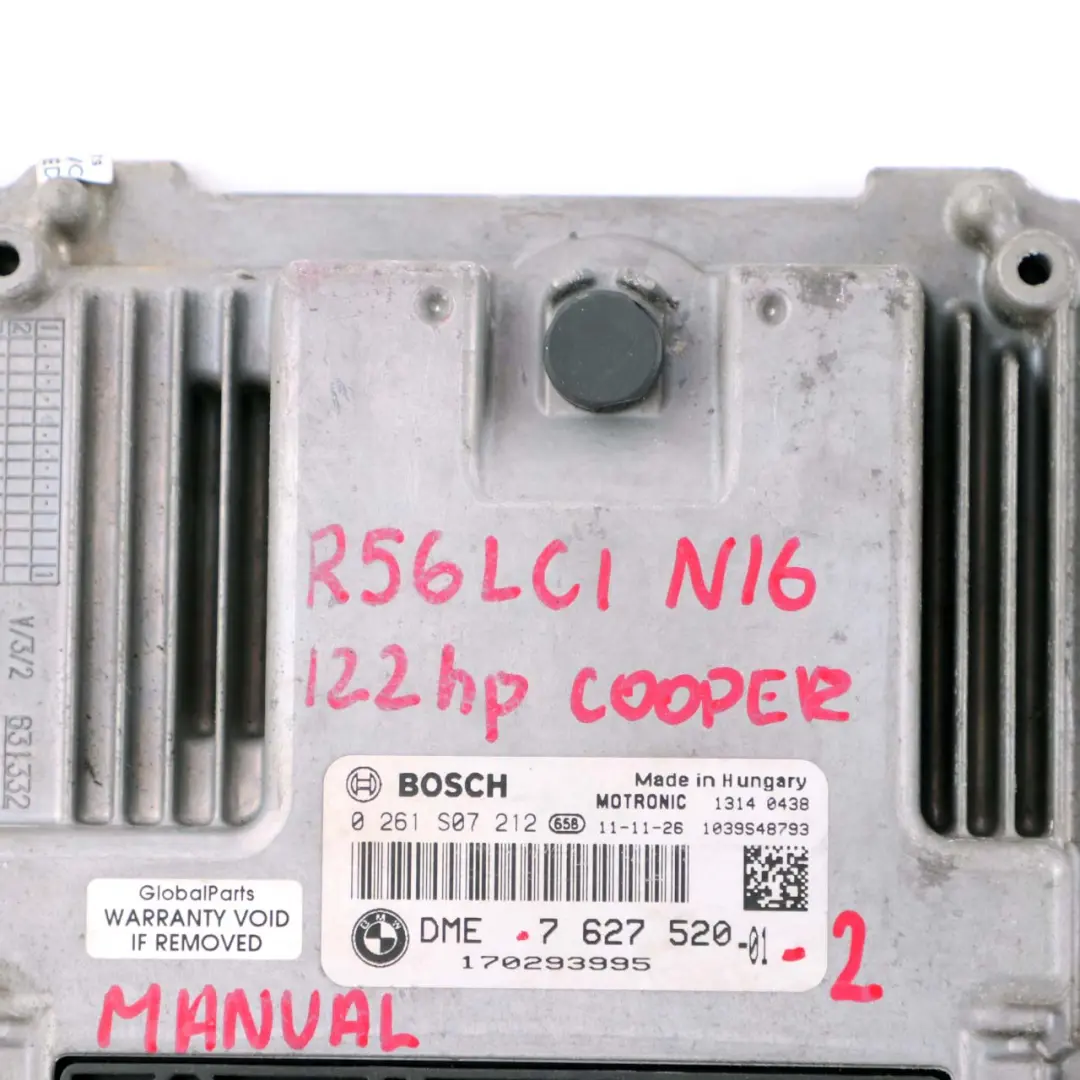 Mini R55 R56 LCI R60 Cooper N16 1.6 122HP Engine ECU Kit DME CAS3 + Key - SKU 7627520-2 - Part number 7627520