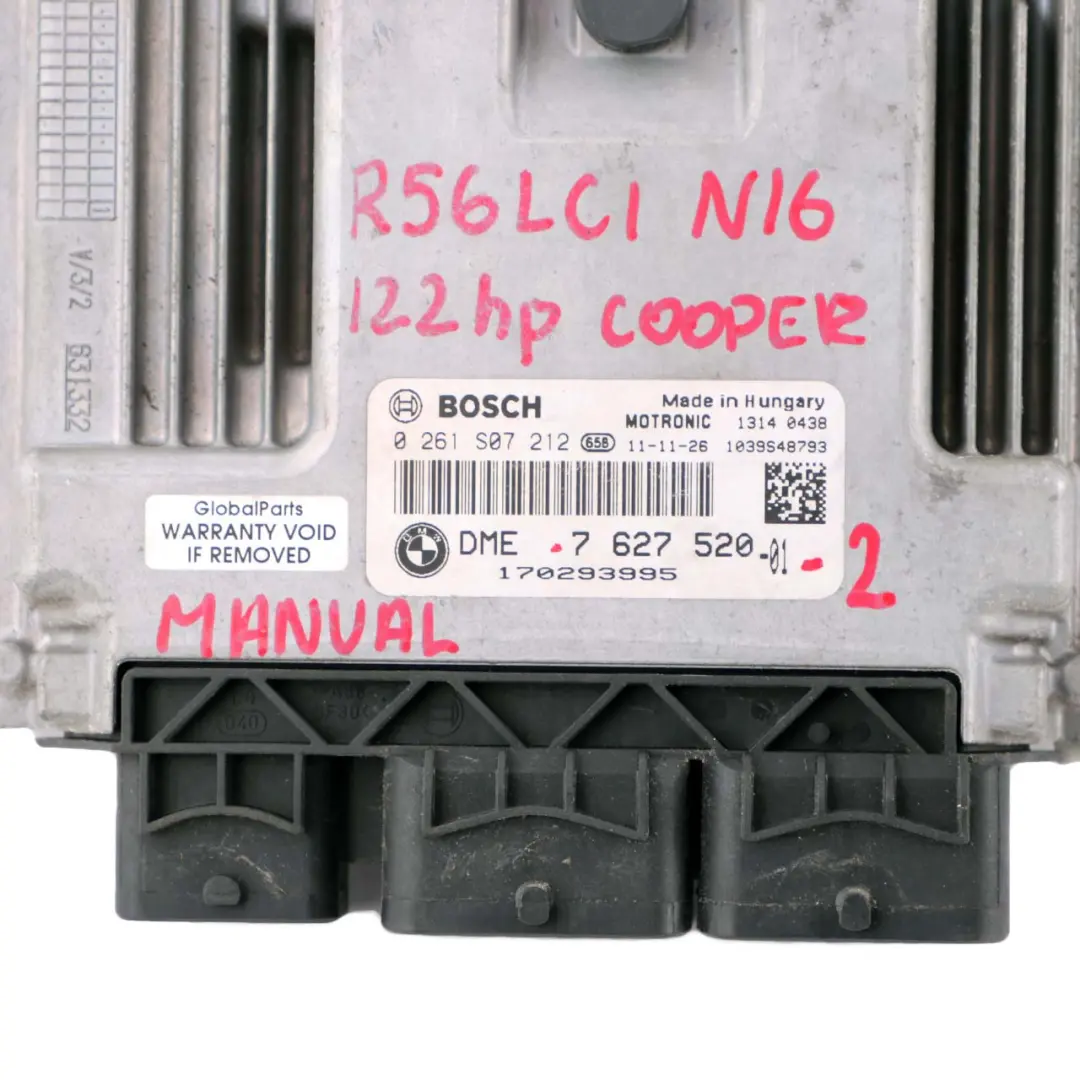Mini R55 R56 LCI R60 Cooper N16 1.6 122HP Engine ECU Kit DME CAS3 + Key - SKU 7627520-2 - Part number 7627520