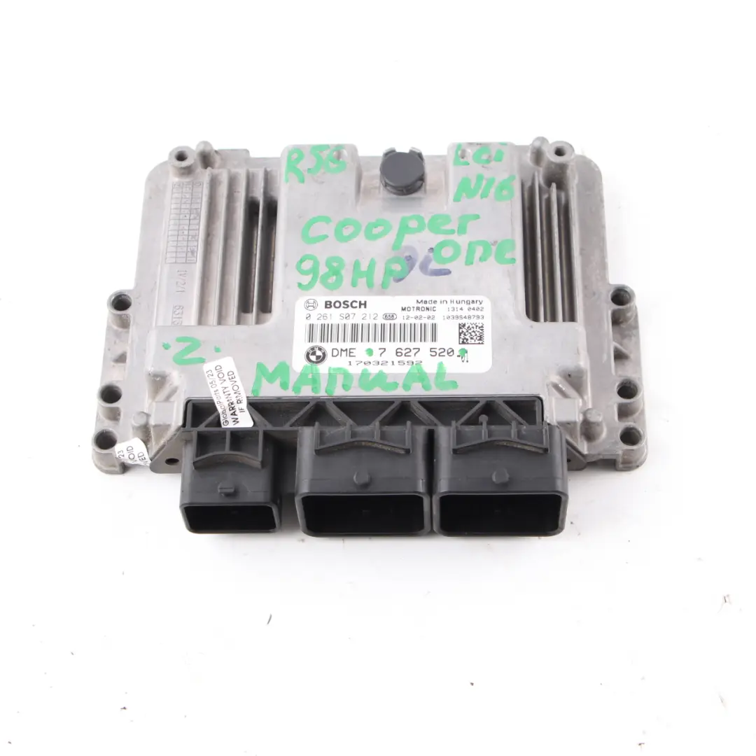 98HP Calculateur Moteur DME Manuelle pour Mini R55 R56 LCI R60 One N16 1.6 à propos du numéro de pièce 7627520 Mini R55 R56 LCI R60 One N16 1.6 98HP Calculateur Moteur DME Manuelle - SKU 7627520 - Numéro de pièce 7627520