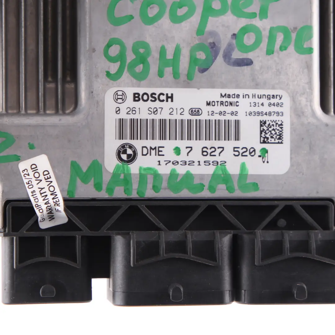 98HP Engine ECU DME Manual to Mini R55 R56 LCI R60 One N16 1.6 with Part number 7627520 Mini R55 R56 LCI R60 One N16 1.6 98HP Engine ECU DME Manual - SKU 7627520 - Part number 7627520