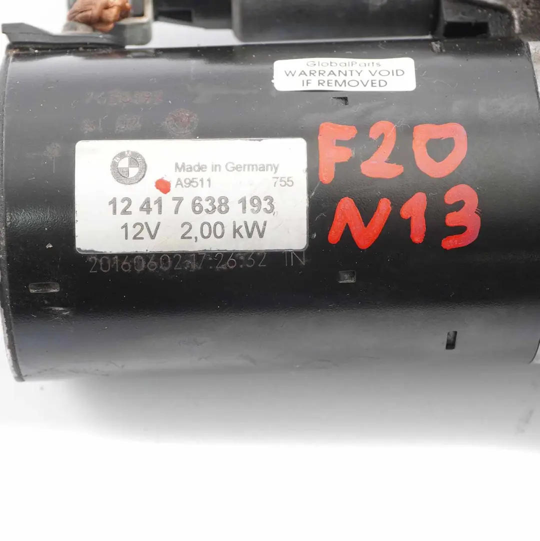 Starter Motor to BMW F20 F21 F30 F31 N13 114i 116i 118i 316i Petrol Engine with Part number 7638193 BMW F20 F21 F30 F31 N13 114i 116i 118i 316i Petrol Engine Starter Motor - SKU 7638193 - Part number 7638193
