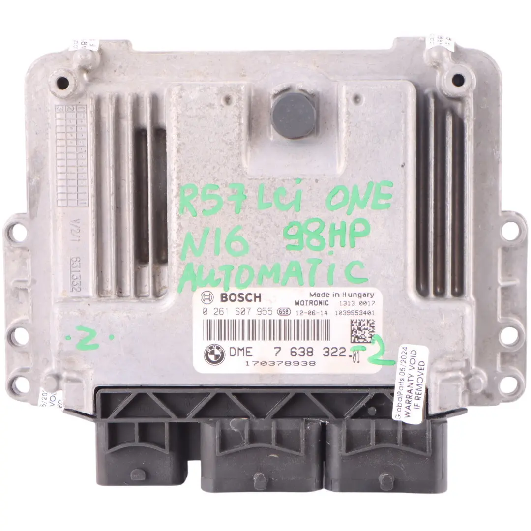 98HP Motor Kit ECU DME CAS3 Llave Automatica para Mini One R56 LCI N16 con número de pieza 7638322 Mini One R56 LCI N16 98HP Motor Kit ECU DME CAS3 Llave Automatica - SKU 7638322-2 - Número de pieza 7638322