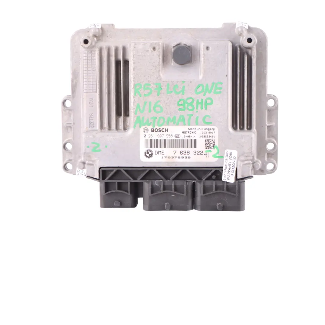 Mini One R56 LCI N16 98HP Motore ECU Kit DME CAS3 Chiave Automatica - SKU 7638322-2 - Numero di parte 7638322