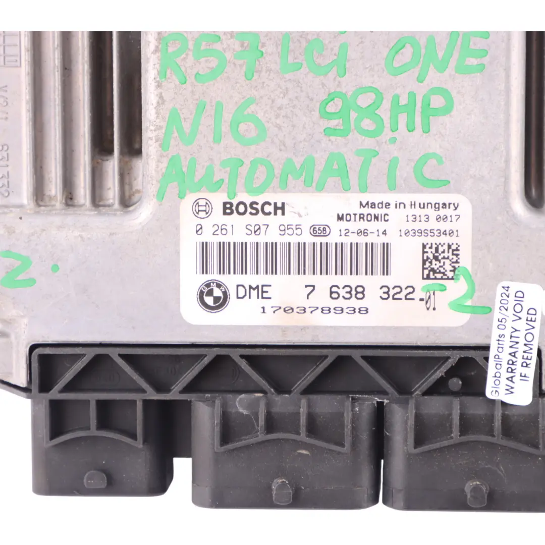 98HP Engine ECU Kit DME + CAS3 + Key Automatic to Mini One R56 LCI N16 with Part number 7638322 Mini One R56 LCI N16 98HP Engine ECU Kit DME + CAS3 + Key Automatic - SKU 7638322-2 - Part number 7638322