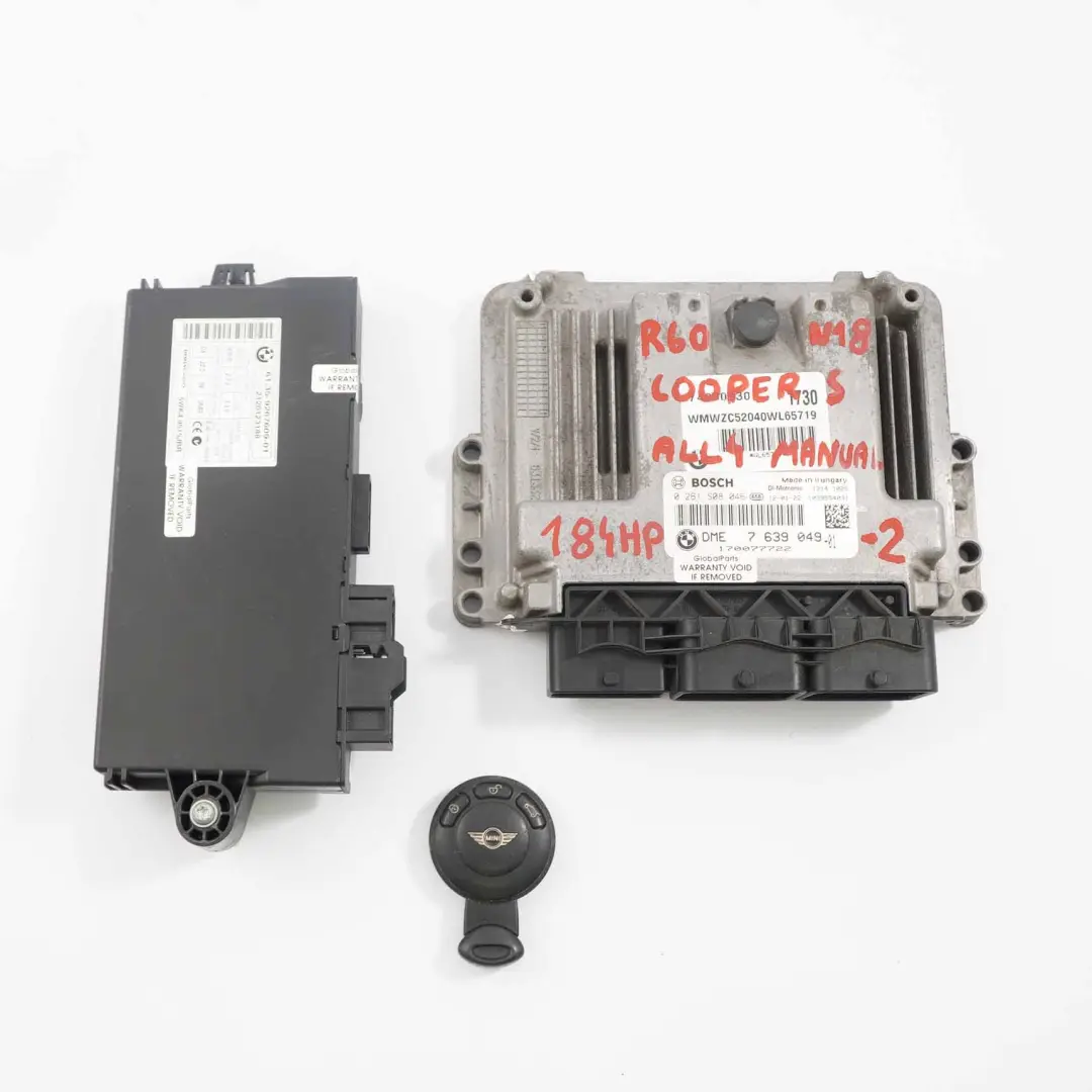 Mini Cooper S ALL4 R60 N18 Engine Unit ECU Kit DME CAS 3 Key Manual - SKU 7639049-2 - Part number 7639049