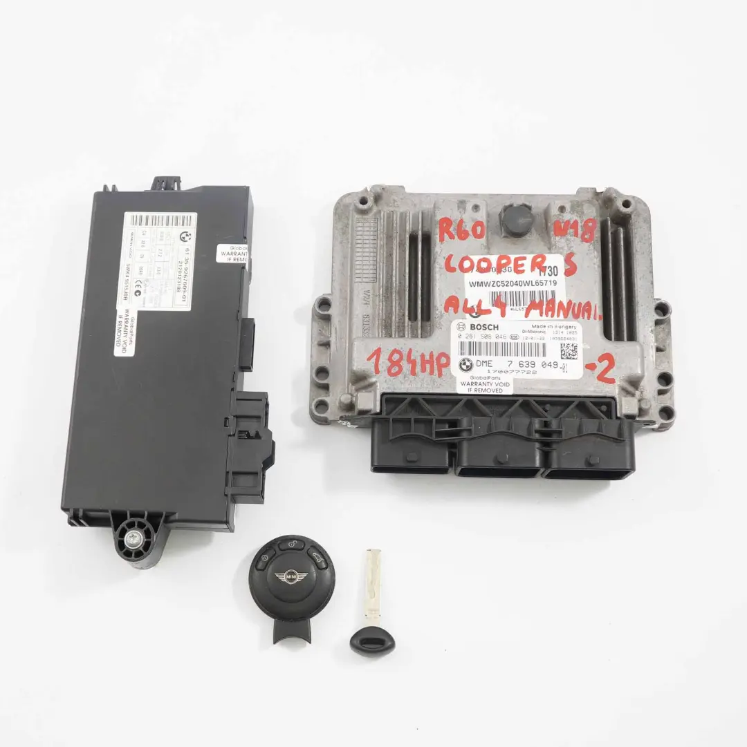 Mini Cooper S ALL4 R60 N18 Engine Unit ECU Kit DME CAS 3 Key Manual - SKU 7639049-2 - Part number 7639049