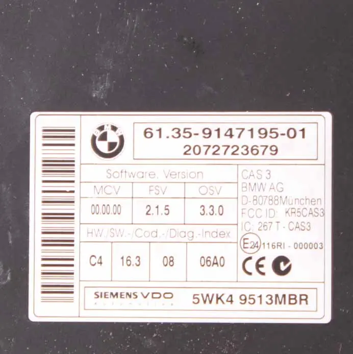 Mini One R55 R56 N12 1.4 95HP ECU Kit Engine DME CAS3 + Key Manual - SKU 7640005-5 - Part number 7640005