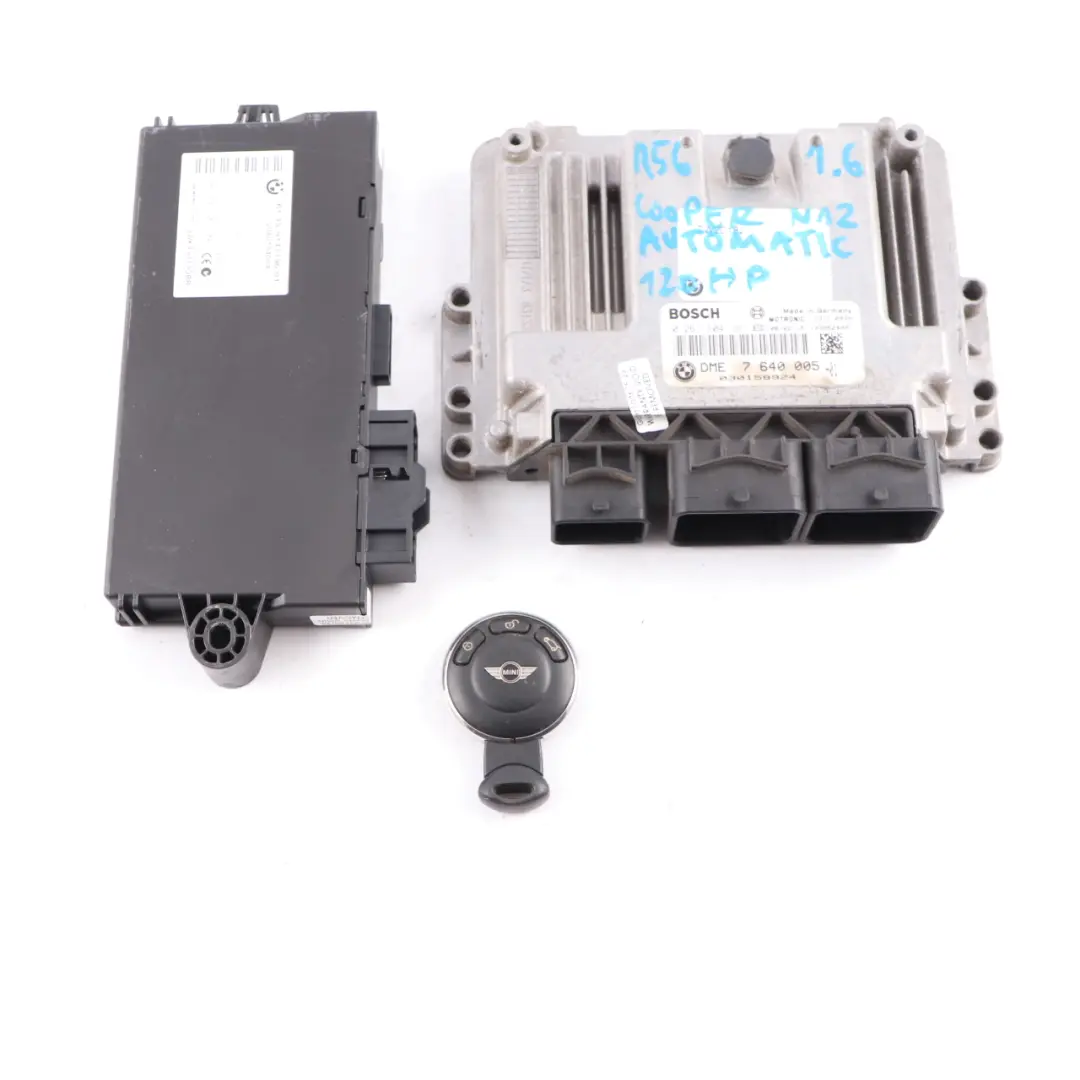 120HP Petrol ECU Kit DME CAS3 + Key Automatic to Mini Cooper R56 N12 1.6 with Part number 7640005 Mini Cooper R56 N12 1.6 120HP Petrol ECU Kit DME CAS3 + Key Automatic - SKU 7640005-6 - Part number 7640005