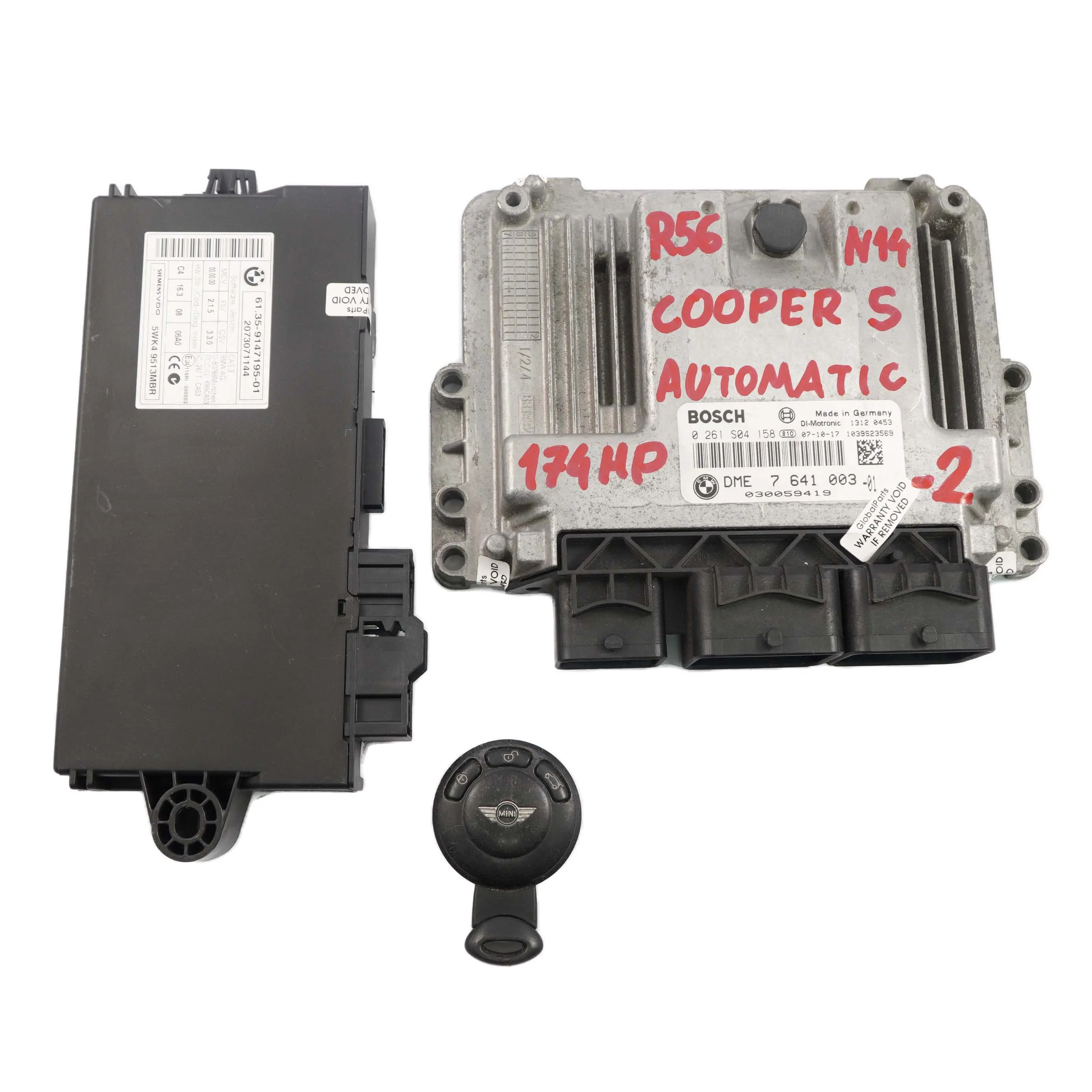Mini Cooper S R55 R56 R57 N14 1.6 174HP ECU Kit DME 7641003 CAS3 Key Automatic