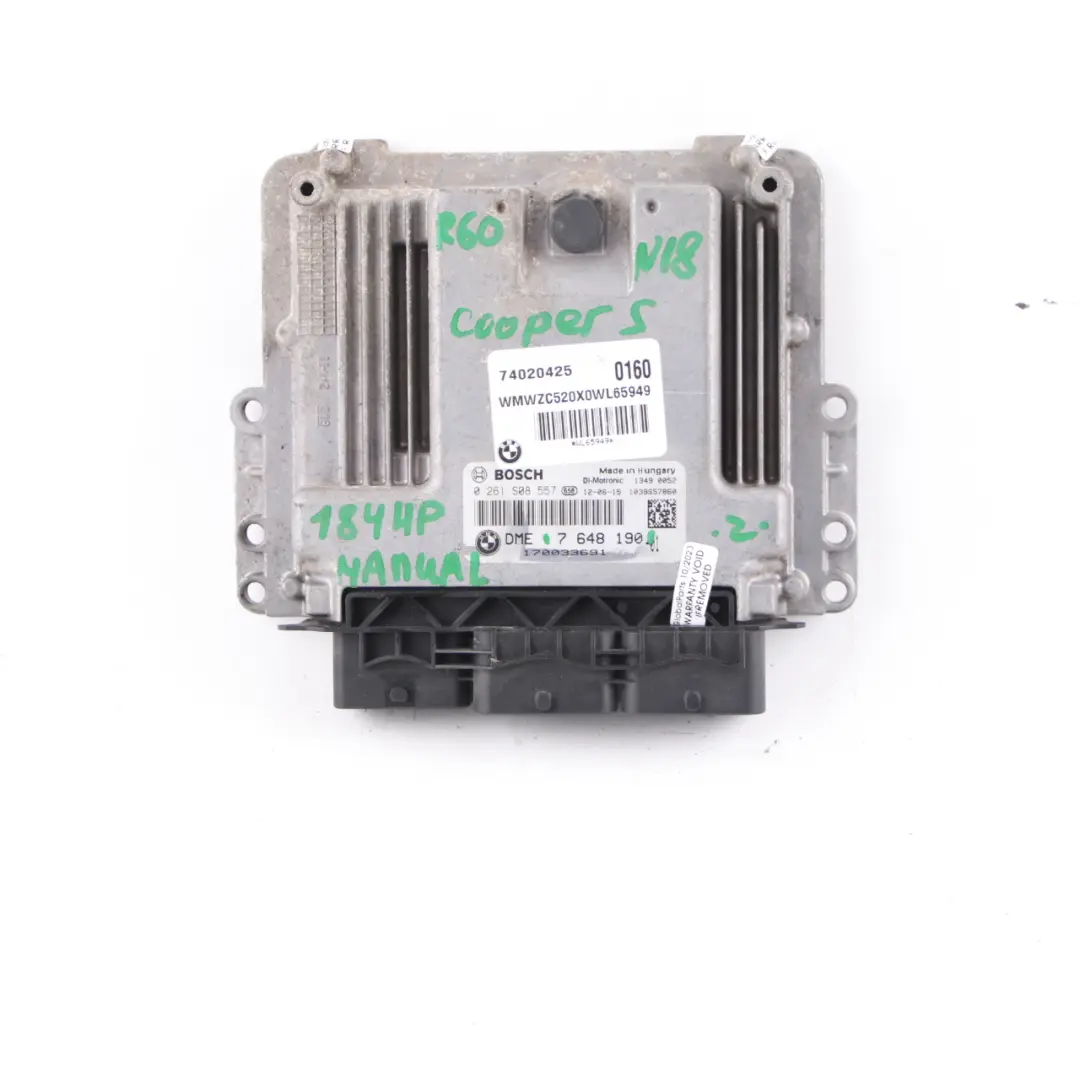 184HP ECU Engine Module DME Manual to Mini Cooper S R55 R56 LCI R60 N18 1.6 with Part number 7648190 Mini Cooper S R55 R56 LCI R60 N18 1.6 184HP ECU Engine Module DME Manual - SKU 7648190 - Part number 7648190