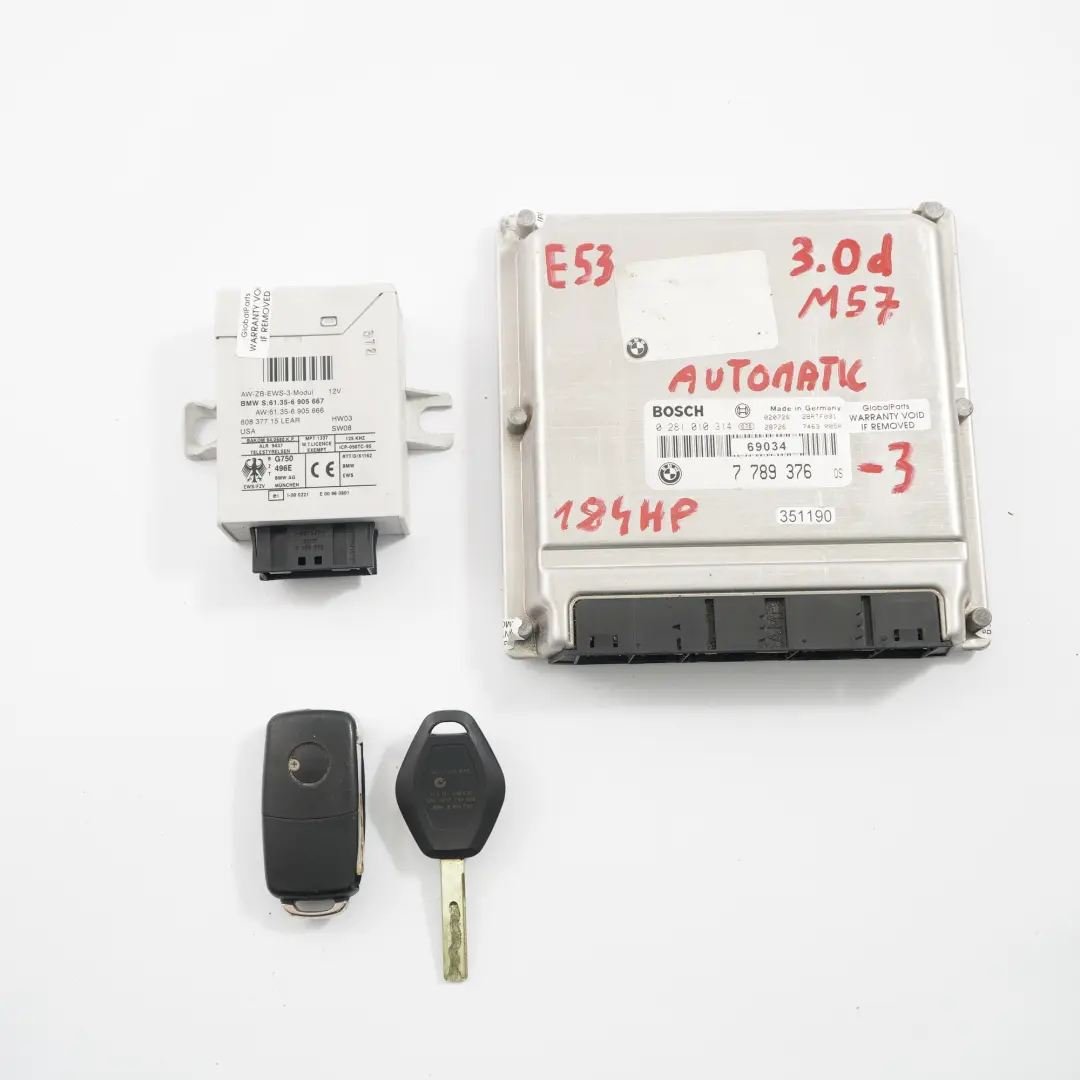 M57 184HP Kit ECU DDE EWS3 Clés Automatique pour BMW X5 E53 3.0d à propos du numéro de pièce 7789376 BMW X5 E53 3.0d M57 184HP Kit ECU DDE EWS3 Clés Automatique - SKU 7789376-3 - Numéro de pièce 7789376