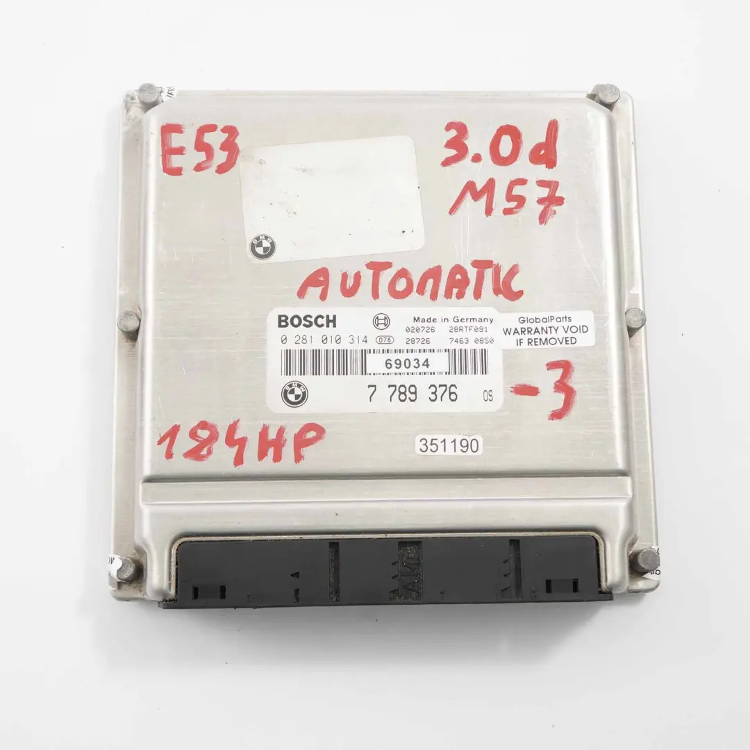 M57 184HP Kit ECU DDE EWS3 Clés Automatique pour BMW X5 E53 3.0d à propos du numéro de pièce 7789376 BMW X5 E53 3.0d M57 184HP Kit ECU DDE EWS3 Clés Automatique - SKU 7789376-3 - Numéro de pièce 7789376