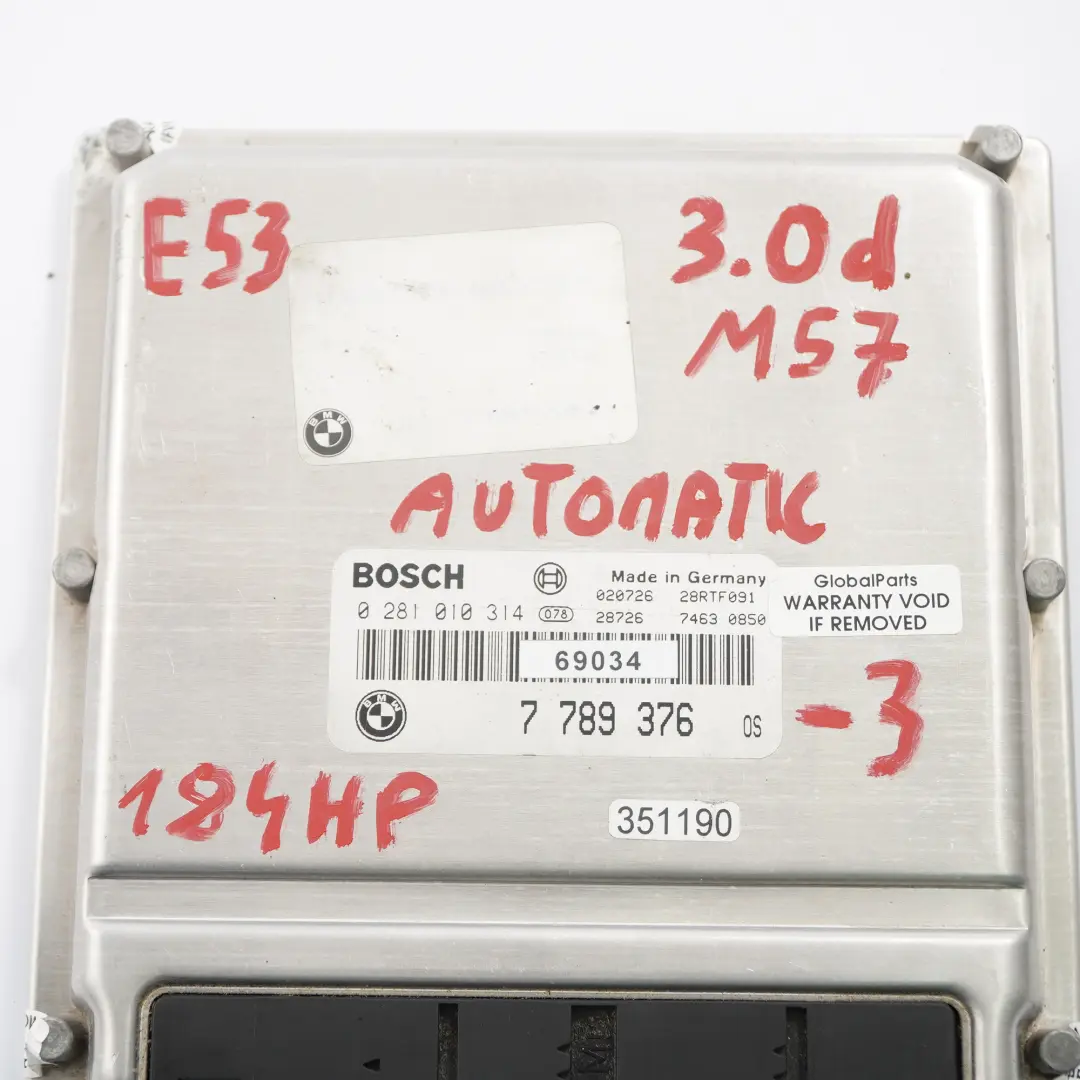 BMW X5 E53 3.0d M57 184HP ECU Kit DDE + EWS3 + Keys Automatic - SKU 7789376-3 - Part number 7789376