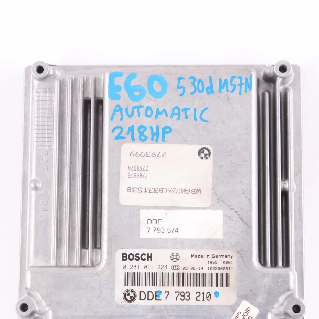 M57N 218HP ECU Engine Control Kit DDE Automatic to BMW E60 E61 530d Diesel with Part number 7793210 BMW E60 E61 530d Diesel M57N 218HP ECU Engine Control Kit DDE Automatic - SKU 7793210 - Part number 7793210