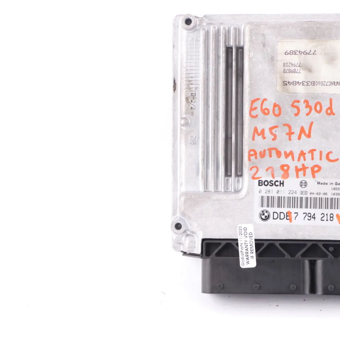 M57N 218HP ECU Kit DDE + CAS2 + Key Automatic to BMW E60 E61 530d Diesel with Part number 7794218 BMW E60 E61 530d Diesel M57N 218HP ECU Kit DDE + CAS2 + Key Automatic - SKU 7794218-1 - Part number 7794218
