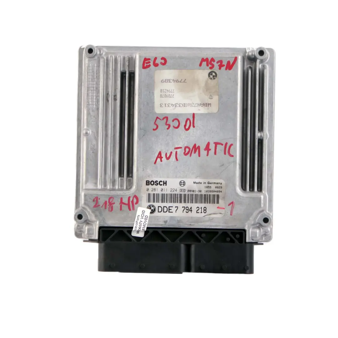 M57N 218HP ECU Kit DDE + CAS2 + Key Automatic to BMW E60 E61 530d Diesel with Part number 7794218 BMW E60 E61 530d Diesel M57N 218HP ECU Kit DDE + CAS2 + Key Automatic - SKU 7794218-1 - Part number 7794218