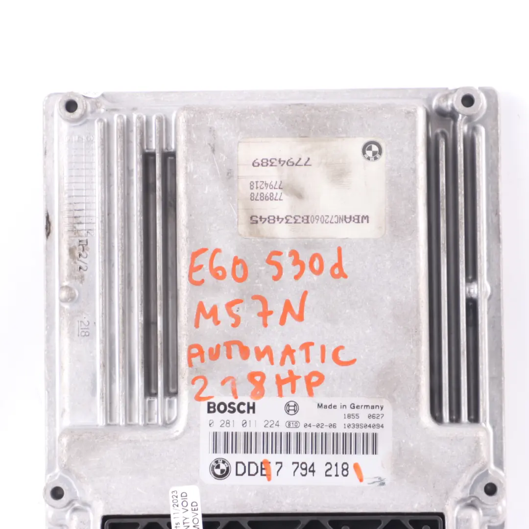 BMW E60 E61 530d Diesel M57N 218HP Engine Unit Module ECU DDE Automatic - SKU 7794218 - Part number 7794218