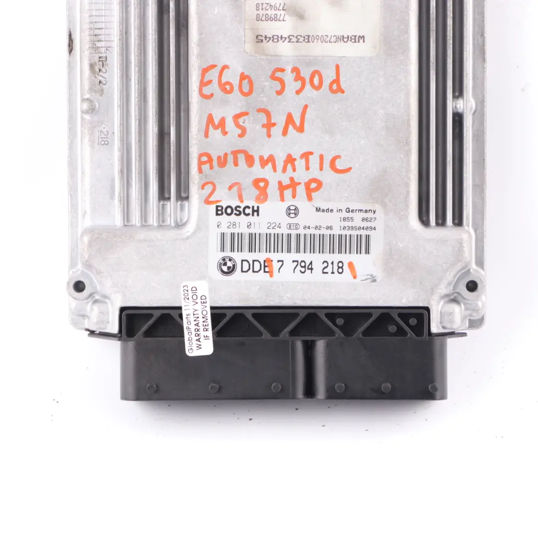 M57N 218HP Engine Unit Module ECU DDE Automatic to BMW E60 E61 530d Diesel with Part number 7794218 BMW E60 E61 530d Diesel M57N 218HP Engine Unit Module ECU DDE Automatic - SKU 7794218 - Part number 7794218