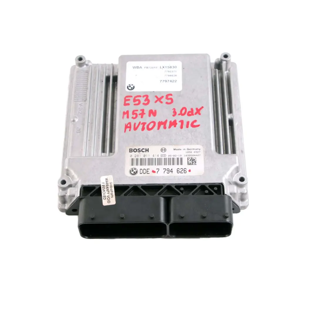 M57N 218HP ECU Unité contrôle du moteur DDE Automatique pour BMW X5 E53 3.0d à propos du numéro de pièce 7794626 BMW X5 E53 3.0d M57N 218HP ECU Unité contrôle du moteur DDE Automatique - SKU 7794626 - Numéro de pièce 7794626