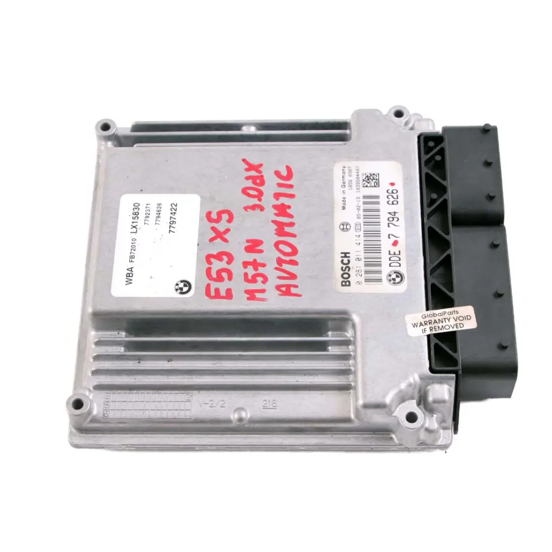 M57N 218HP Sterownik Komputer Silnika Automat do BMW X5 E53 3.0d o numerze 7794626 BMW X5 E53 3.0d M57N 218HP Sterownik Komputer Silnika Automat - SKU 7794626 - Numer Części 7794626