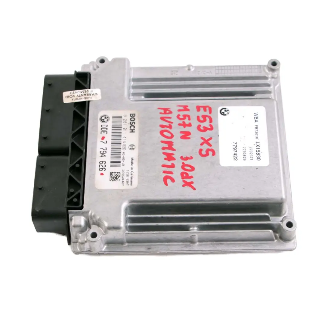 M57N 218HP ECU Unité contrôle du moteur DDE Automatique pour BMW X5 E53 3.0d à propos du numéro de pièce 7794626 BMW X5 E53 3.0d M57N 218HP ECU Unité contrôle du moteur DDE Automatique - SKU 7794626 - Numéro de pièce 7794626