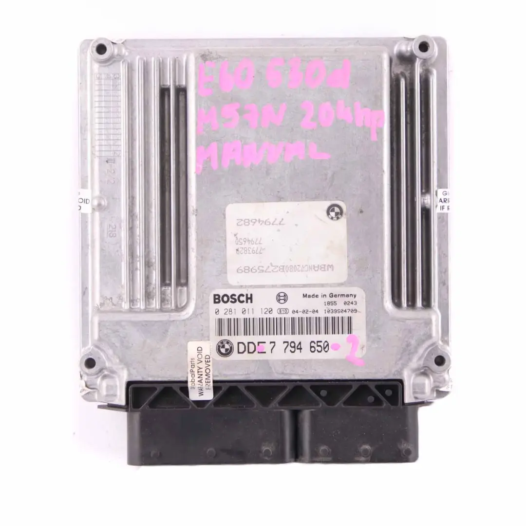 BMW E60 E61 530d Diesel M57N 218HP ECU Control Kit DDE CAS2 Key Manual - SKU 7794650-2 - Part number 7794650