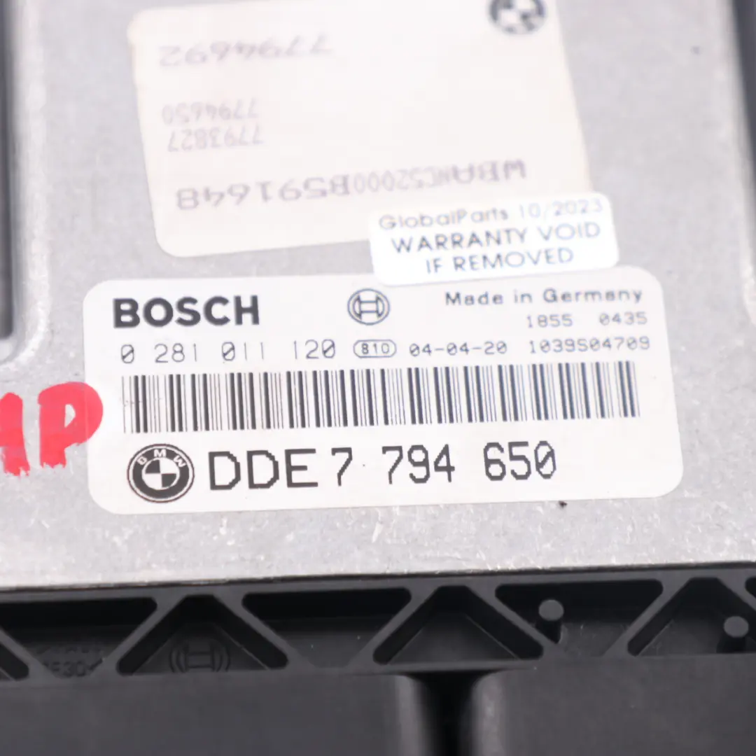 M57N 177HP Module ECU Contrôle Moteur DDE pour BMW E60 E61 525d Diesel à propos du numéro de pièce 7794650 BMW E60 E61 525d Diesel M57N 177HP Module ECU Contrôle Moteur DDE - SKU 7794650 - Numéro de pièce 7794650