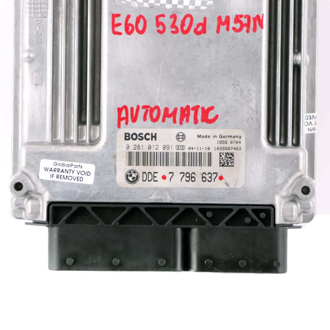 M57N 218HP ECU Control Unit DDE Module Automatic to BMW 5 E60 E61 530d with Part number 7796637 BMW 5 E60 E61 530d M57N 218HP ECU Control Unit DDE Module Automatic - SKU 7796637 - Part number 7796637