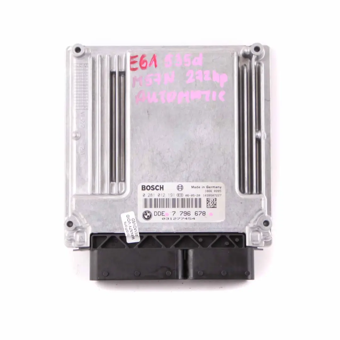 M57N Engine Control ECU Engine Control DDE Automatic to BMW E60 E61 535d with Part number 7796678 BMW E60 E61 535d M57N Engine Control ECU Engine Control DDE Automatic - SKU 7796678 - Part number 7796678