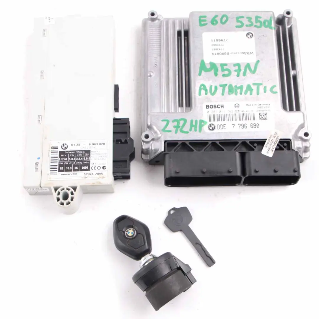 M57N Engine Control ECU DDE + CAS2 + Key Automatic to BMW E60 E61 535d with Part number 7796680 BMW E60 E61 535d M57N Engine Control ECU DDE + CAS2 + Key Automatic - SKU 7796680 - Part number 7796680