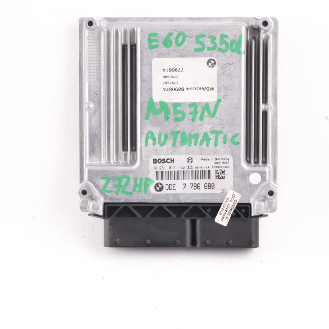 M57N Engine Control ECU DDE + CAS2 + Key Automatic to BMW E60 E61 535d with Part number 7796680 BMW E60 E61 535d M57N Engine Control ECU DDE + CAS2 + Key Automatic - SKU 7796680 - Part number 7796680