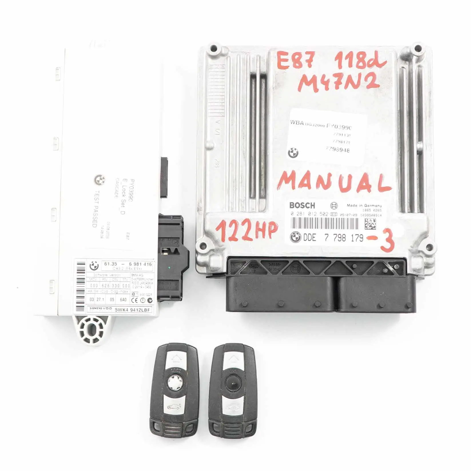 BMW E87 E90 E91 118d 318d M47N2 122HP Engine ECU KIT DDE 7798179 CAS2 + Keys