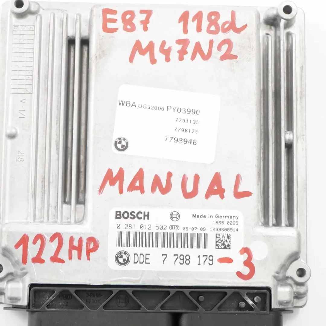 BMW E87 E90 118d 318d Moteur M47N2 122PS Commande Dde CAS2 + Cle - SKU 7798179-3 - Numéro de pièce 7798179